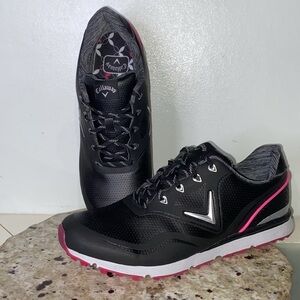 Callaway Halo Women's Leather Golf Shoe Black Pink Size 9.5 NWOB